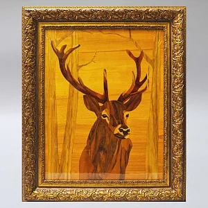 Редкость! Большое Деревянное Панно - Картина «Охота - Олень» СССР - 1978 год.