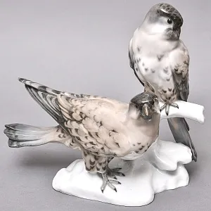 Антикварная Фарфоровая статуэтка «Пара Птиц - Серый Лунь», Karl Ens Германия, 1900 -1919 годы.