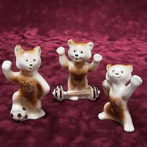 Коллекционный Триптих - Фарфоровые Статуэтки «Мишки - Олимпийцы», СССР Полонне ЗХК. 