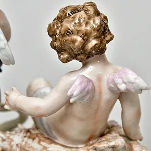 Редкость! Коллекционная Фарфоровая Статуэтка «ДВА ПУТТИ И ЛЕБЕДЬ», Scheibe - Alsbach Германия.