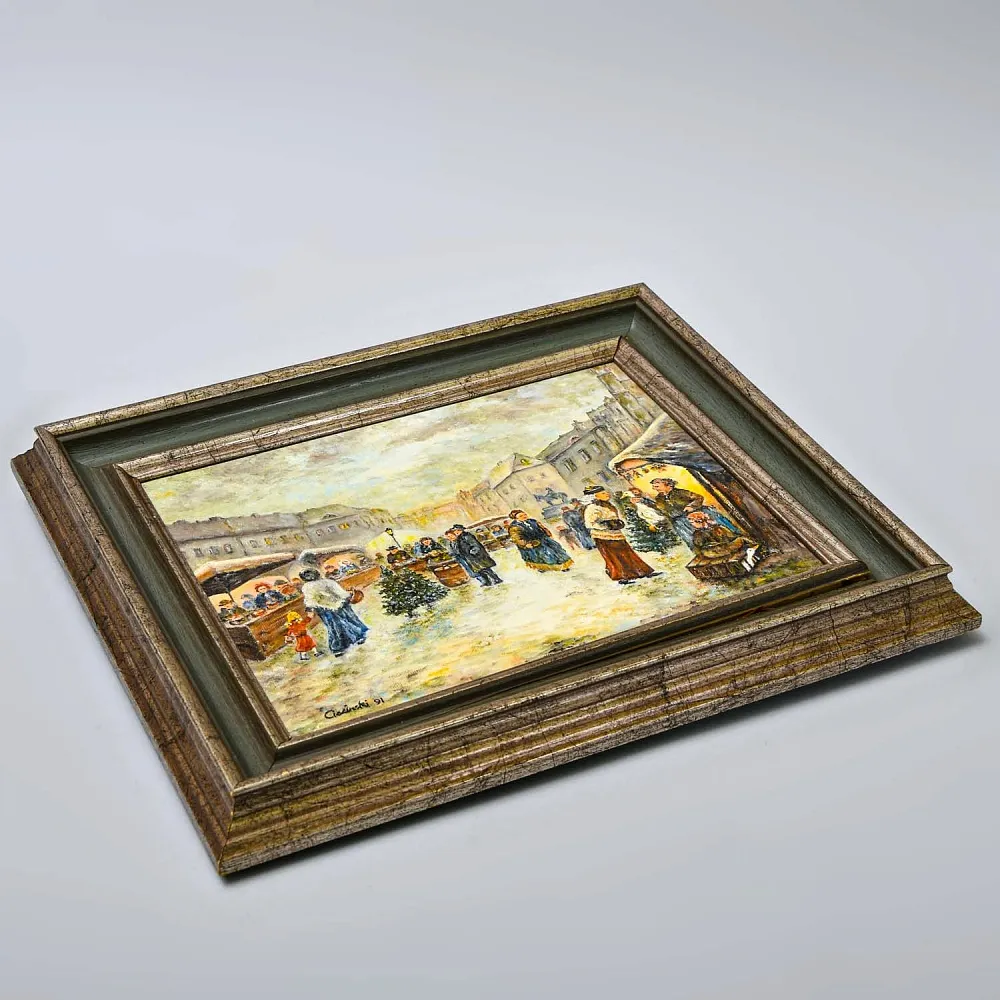 Очаровательная Картина «РОЖДЕСТВЕНСАЯ ЯРМАРКА», Холст, Масло. Германия 1991 год.