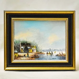 Картина - Пейзаж «Зима - Лёд на реке», Доска, масло, Голландия середина ХХ века.