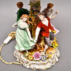 Редкость! Фарфоровая Настольная Электрическая Лампа «ХОРОВОД», Литофания, PLAUE Германия.