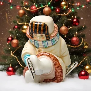 Авторская Коллекционная Фарфоровая Статуэтка «Первые Коньки», Россия.