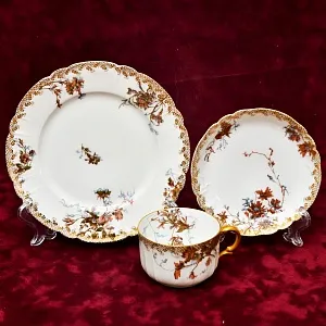 Антикварная Чайно-Кофейная пара + Тарелка (тройка), Фарфор Limoges Франция, 1876 - 1896 годы. 