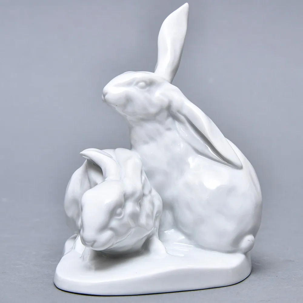 Коллекционная Фарфоровая статуэтка «Два Зайца», HEREND Венгрия, середина ХХ века. 