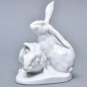 Коллекционная Фарфоровая статуэтка «Два Зайца», HEREND Венгрия, середина ХХ века. 