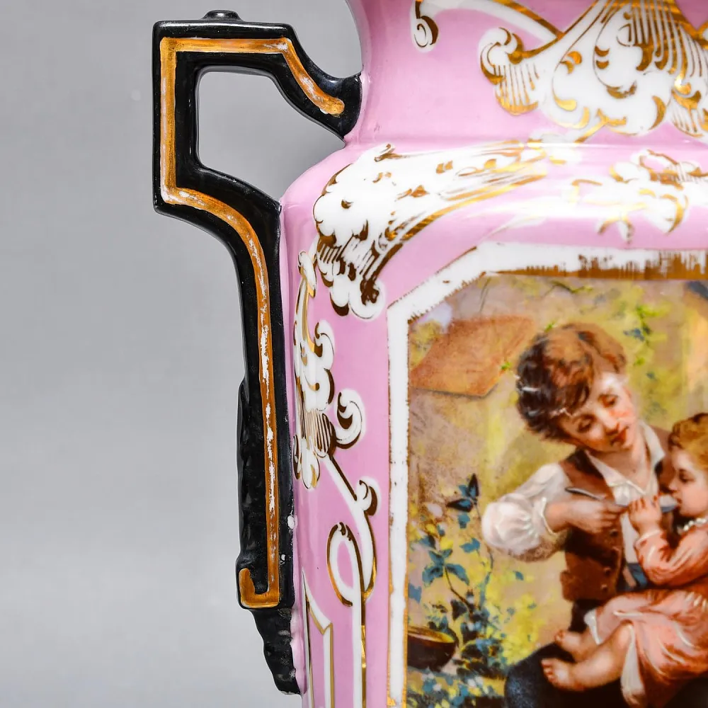 Редкость! Антикварные Парные Фарфоровые Вазы «Мгновения детства», Франция, конец XIX века. 