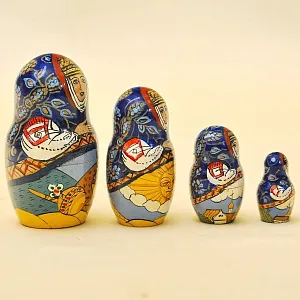 Русский Сувенир Матрёшка - Авторская роспись - «Сказка о Золотом Петушке», Дерево - Россия -1995 год. 