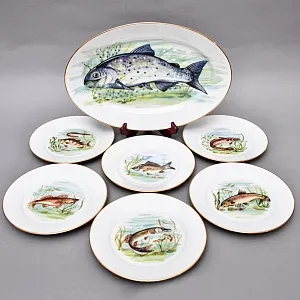 Столовый «Рыбный» Сервиз на 6 персон, Фарфор Limoges / Лимож Франция, конец ХХ века.