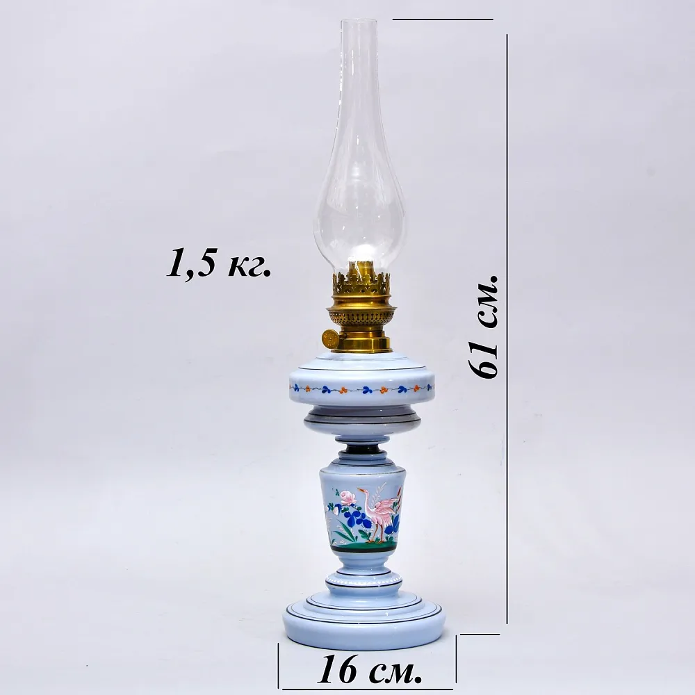 Антикварная Керосиновая Лампа «Kosmos - Brenner», Стекло / Роспись, Франция начало ХХ века.