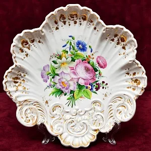 Антикварная Фарфоровая Тарелка - Блюдо «Летний букет с Пионом», Германия, конец ХIX - начало ХХ веков.