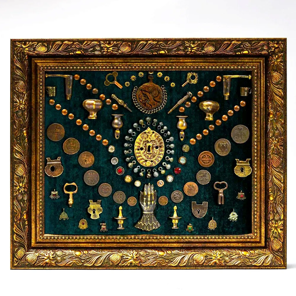 Настенное Коллекционное Панно - Картина «Старинная Мелочёвка». Россия конец XIX  начало ХХ века.