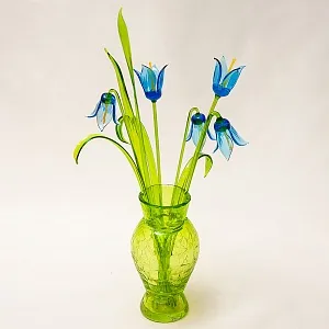 Авторская Стеклянная Статуэтка «Цветы КОЛОКОЛЬЧИКИ», Цветное стекло, Россия.