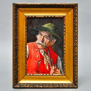 Картина - Портрет «Тиролец с трубкой», Franz Xaver Wölfle, Доска, Масло, Германия 30-е гг.