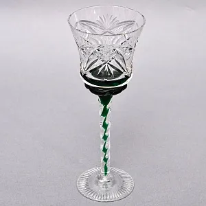 Антикварный Хрустальный Бокал для Вина с цветной зелёной дорожкой в ножке, Annahütte Германия.