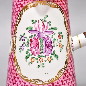 Фарфоровый Кувшин - Чайник для подачи горячего шоколада «ЦВЕТЫ» с лопаткой, Франция - середина ХХ века.