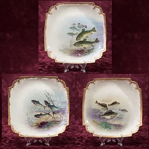 Антикварный Набор тарелок для подачи рыбы - 3 шт., FRANZ ANTON MEHLEM Германия, 1885 -1920 гг.