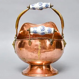 Винтажный Зольник с Фарфоровыми ручками Кашпо Медь Англия середина ХХ века!