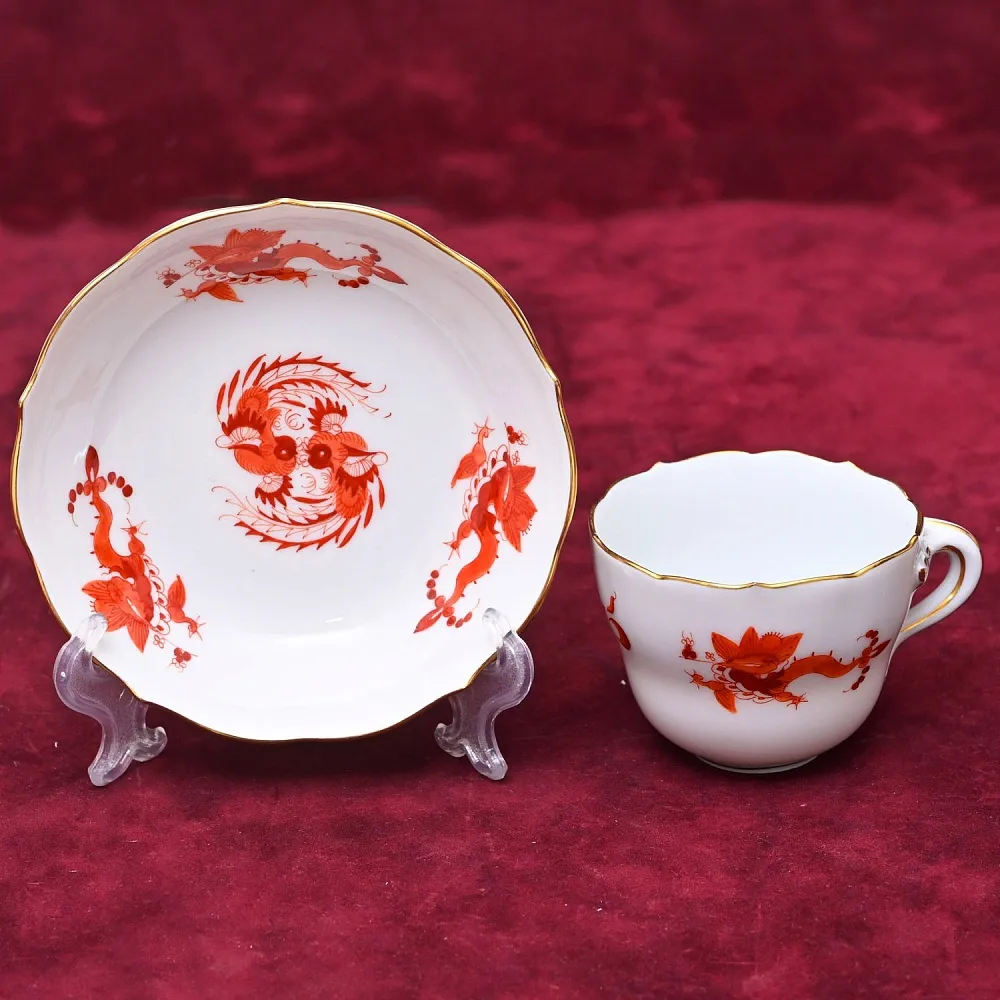 Классическая Фарфоровая Кофейная пара «Оранжевый дракон», MEISSEN Германия, середина ХХ века.