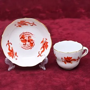 Классическая Фарфоровая Кофейная пара «Оранжевый дракон», MEISSEN Германия, середина ХХ века.