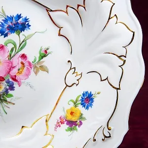 Коллекционное Сервировочное Блюдо - Тарелка «Кленовый лист и Цветы», Фарфор WEIMAR Германия.