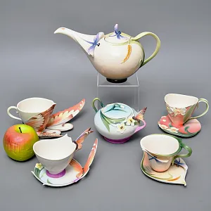 Авторский Фарфоровый Чайный сервиз «Бабочки и стрекозы» на 4 персоны, Franz Collection Тайвань.