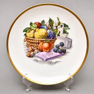 Десертный Набор из 4-х Фарфоровых Тарелок «Изысканные угощения и попугай» Fraureuth Германия, 1910 - 1926 гг.