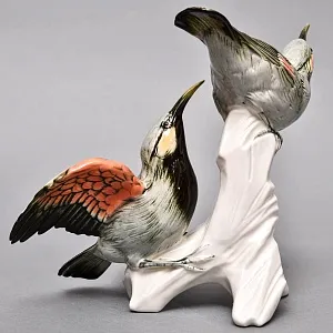 Пара Птиц - Фарфоровая Статуэтка «Свиристели» Н -19 см., Karl Ens, Германия - первая половина ХХ века.