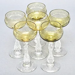 Антикварный Набор бокалов для Вина 6 шт. «MICADO CARAMEL», Saint Louis. Франция, начало ХХ века.