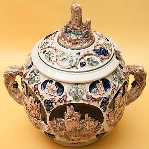 Крюшонница - Горшок для Глинтвейна «Старинные Замки» + 4-е Кружки Фаянс Германия