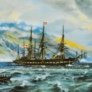 Фарфоровый Пласт - Картина - Панно «Фрегат Юлланд в Исландии», B&G Copenhagen Porcelain Дания.