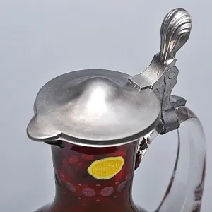 «Рубиновый Хрусталь» - Кувшин - Графин с оловянной крышкой, Ручной работы, Германия, 60 гг.
