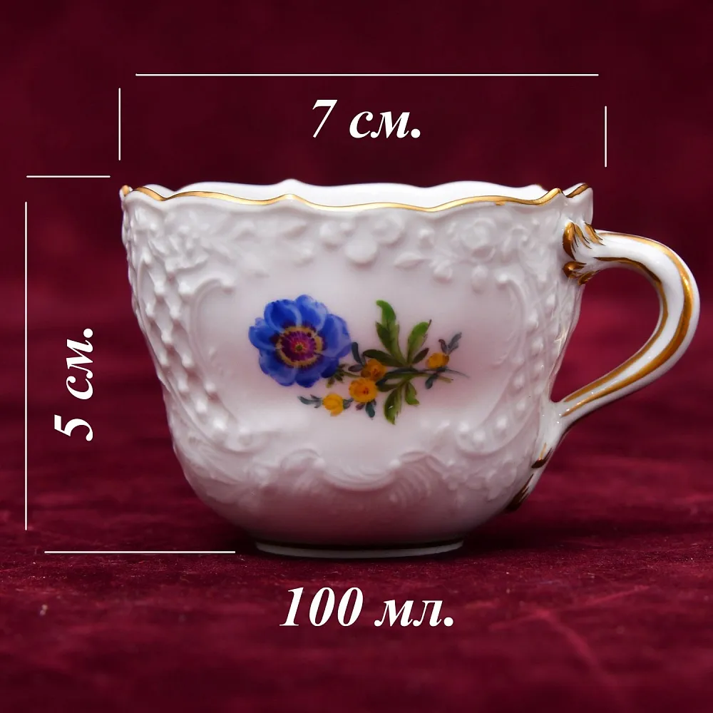 Коллекционая Кофейная пара «Цветочная россыпь», Фарфор MEISSEN Германия, первая половина ХХ века.