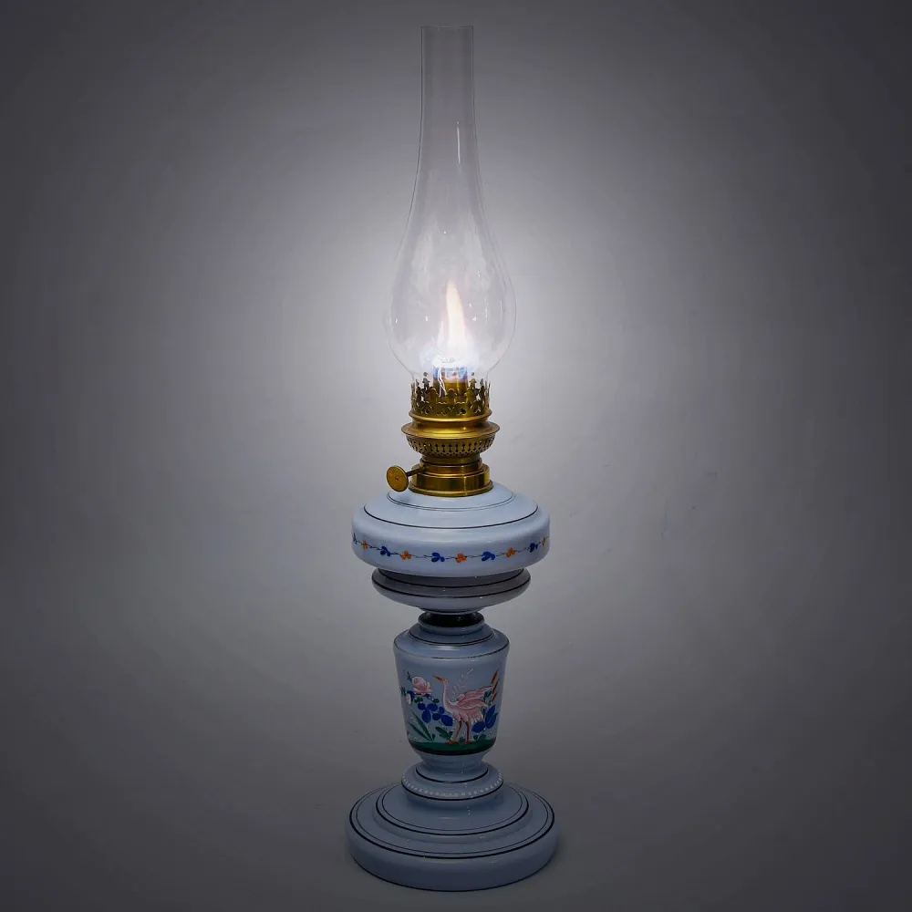 Антикварная Керосиновая Лампа «Kosmos - Brenner», Стекло / Роспись, Франция начало ХХ века.