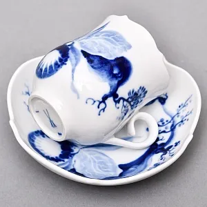 Коллекционная Фарфоровая Кофейная пара «Голубые орхидеи», MEISSEN Германия, середина ХХ века. 
