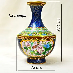 Редкость! Парные Вазы «Птицы в цветущем саду» в технике «Клуазоне» Китай начало ХХ века.