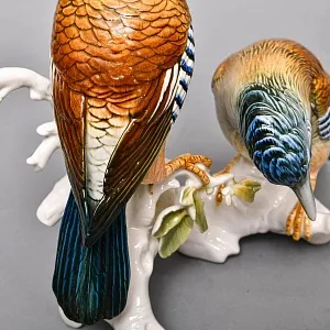 Большая Фарфоровая Статуэтка «Пара птиц - Сойки», Карл Энс / Karl Ens, Германия.