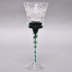 Антикварный Хрустальный Бокал для Вина с цветной зелёной дорожкой в ножке, Annahütte Германия.