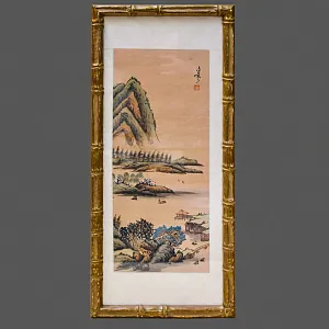 Редкость! Парные Картины - Пейзажи «Страна Грёз», Тушь Акварель Багет, Япония первая половина ХХ века..