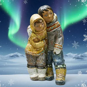 Редкость! Большая Фарфоровая Статуэтка «ЭСКИМОСЫ МАЛЬЧИК И ДЕВОЧКА» Н-38 см. Грес Lladro, Испания.