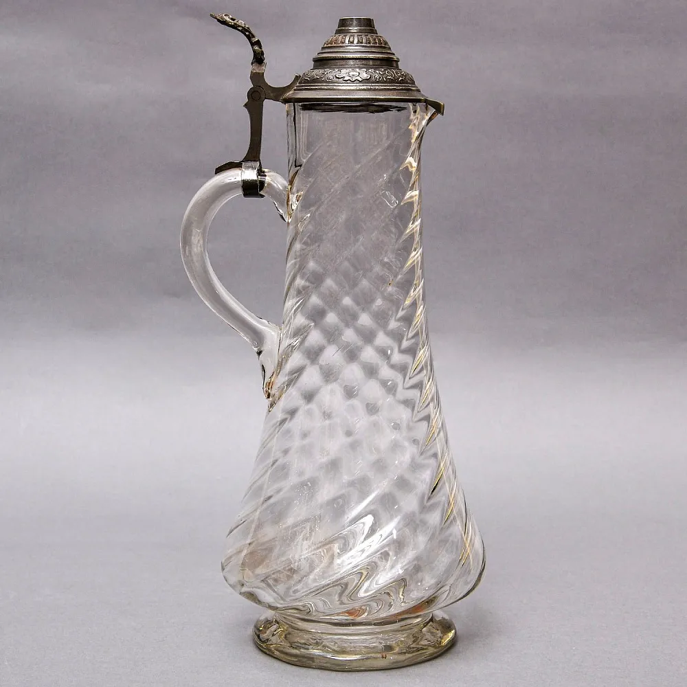 Старинный Хрустальный Кувшин - Графин с Оловянной крышкой, Ручной работы Германия середина XX века.