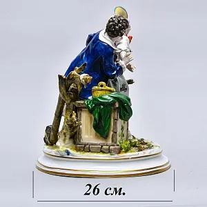 Антикварная Фарфоровая статуэтка «Влюбленная пара. Прятки у колодца», VOLKSTEDTER Германия.