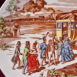 Антикварная Тарелка «Почтовый дилижанс - экспресс», Фаянс Sarreguemines, Франция конец XIX века.