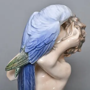 Коллекционная Фарфоровая статуэтка «Фавн с попугаем», Royal Copenhagen Дания, 50-е годы.