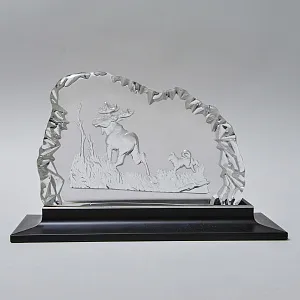 Коллекционное Настольное Хрустальное Панно «ОХОТА - Лось и Лайка» Orrefors Швеция -70 годы ХХ века..