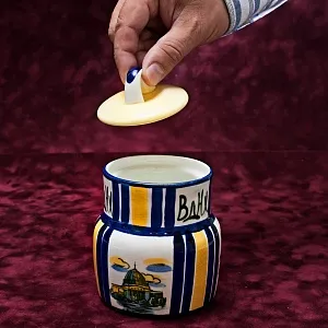 Фаянсовая Агитационная Банка с крышкой - Емкость «30 лет ВДНХ» ЗиК Конаково -1969 год.