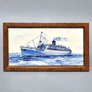 Фарфоровое Панно - Картина «Корабль ORANJE», De Leidsche Fles, Голландия середина ХХ века.