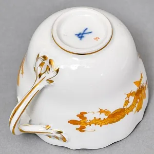 Классическая Кофейная пара и Десертная тарелка «Золотой Дракон», Фарфор MEISSEN, Германия. 