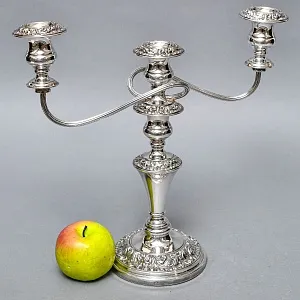Старинный Канделябр - Подсвечник на Три Свечи, Silverplated SHEFFIELD Англия, начало ХХ века.